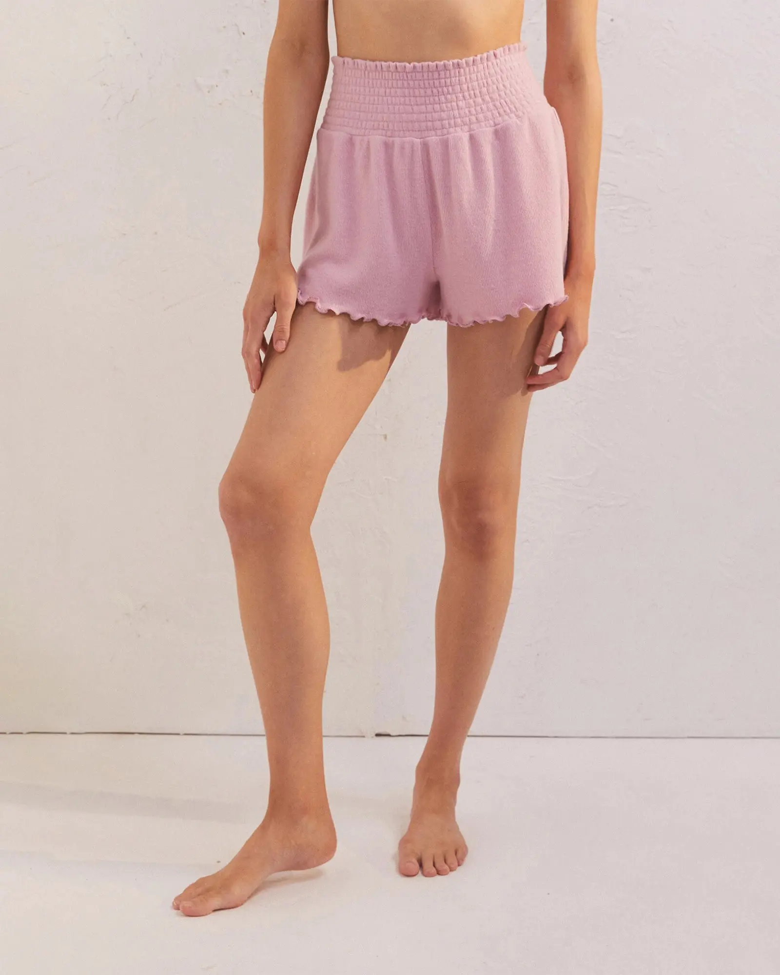 Women's Plus Size Comfy Soft Knit Dawn Ribbed Smocked High-Waist Extra Shorts - Elastic Waist, Smocked Fit, Casual Bottoms, Lounge Wear, 1x, 2x