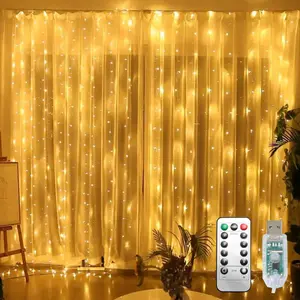 300 LED Curtain String Lights, Fairy String Lights with 8 Light Modes & Remote Controlled, 9.8x9.8ft Indoor Outdoor String Lights for Christmas, Weddings, Party, Bedroom, Wall, Window (Warm White)