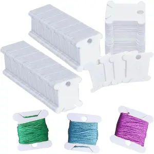 300 Pieces Plastic Floss Bobbins for Cross Cotton Thread Craft DIY Sewing Storage, Thread Organizer Holder, Embroidery Thread Cards Cross Stitch Bobbin, White
