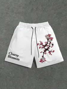 Men's Summer Shorts, Japanese Cherry Blossom Print Casual Shorts, Loose Breathable Gym Shorts, Fresh Atmosphere Sakura Shorts