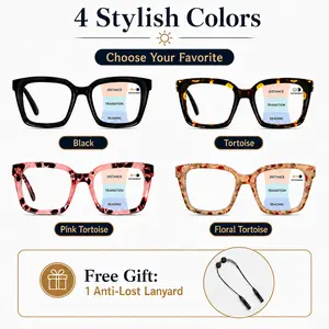 Progressive Multifocal Reading Glasses for Women & Men, Oversized Square Blue Light Blocking Readers, No-Line Lightweight Computer Glasses with Spring Hinges for Daily Use