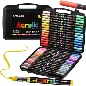 Acrylic Paint Marker Pen Set, 48pcs/set Portable Storage Box Acrylic Paint Marker Pen, Art Supplies for Rock Painting, Ceramic, Glass, Fabric, Crafts Art Supplies