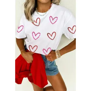 Sequin Heart Short Sleeve Casual Tee