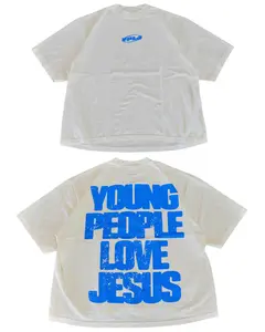 Cream + Blue "YOUNG PEOPLE LOVE JESUS" Oversized T-Shirt