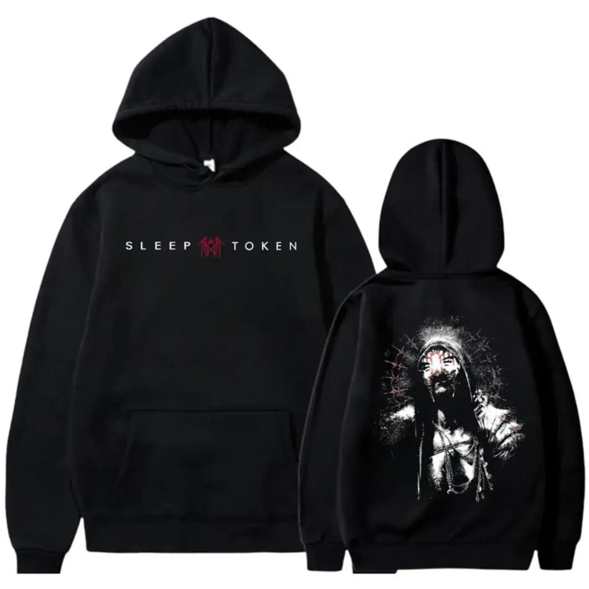 Men's Graphic Hoodies, Oversized Rock-Inspired Fleece Pullover Hoodie with Kangaroo Pocket, Streetwear Fashion Top (Also Fits Women)