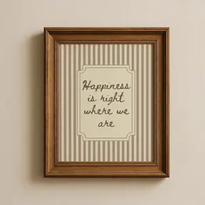 Happiness Print Loving Quote Print Neutral Striped Modern Vintage Wall Decor