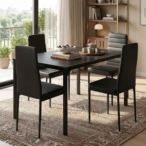 5-Piece Dining Table Set for 4, Includes Upholstered PU Leather Chairs (4 Pcs), New Year Themed Kitchen Dining Set, Suitable for Dining Room, Living Room, Apartment & Small Space, Sturdy, Stylish and Space-Saving, Perfect for Family Gatherings and New Yea