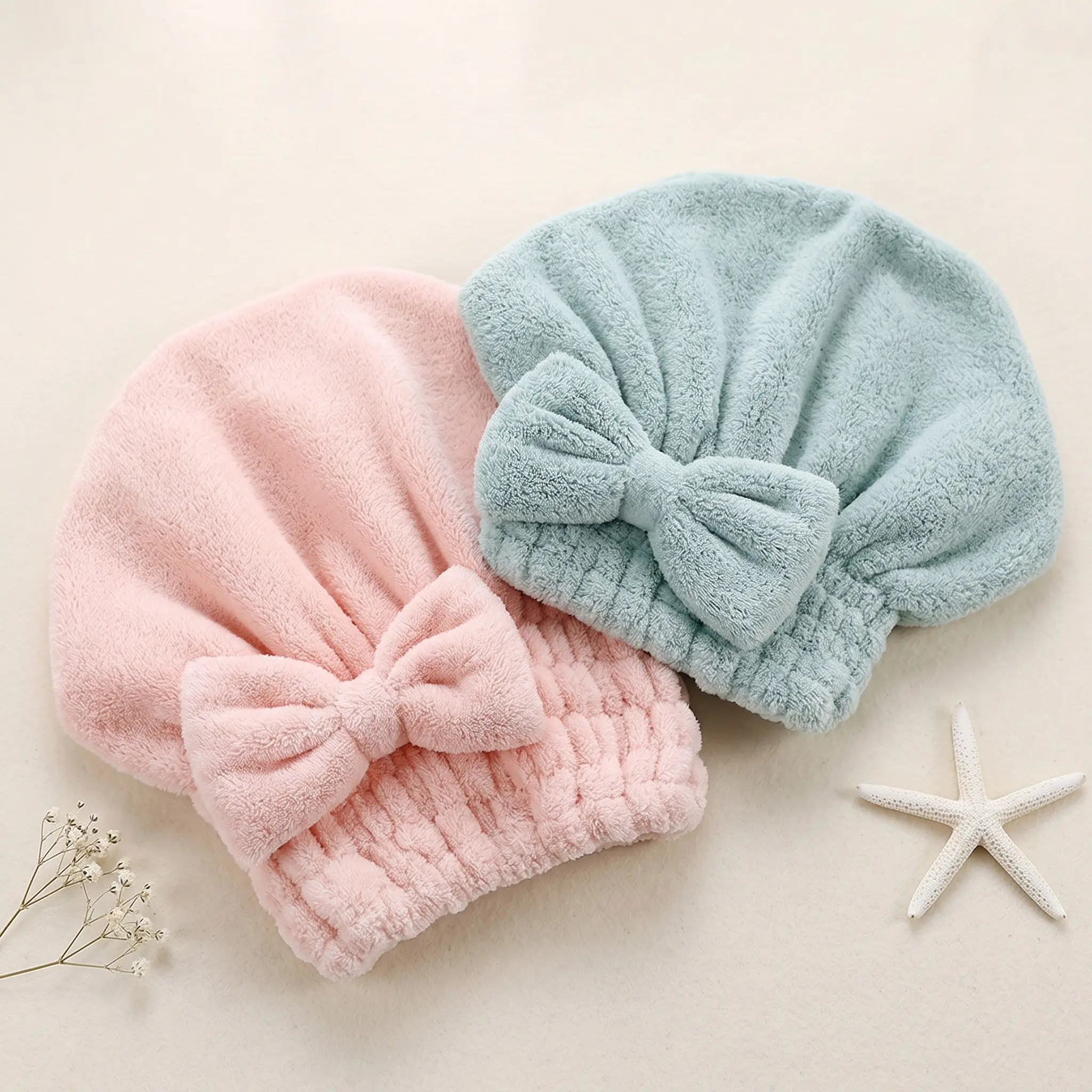 Women's 3pcs Bow Decor Shower Cap & Hair Drying Cap Set, Soft Ultra-Absorbent Reusable Hair Towel Wrap, Bathroom Accessory, Camping Essential -YY1, Showercap