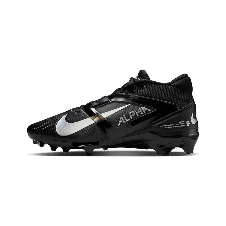 Nike Alpha Menace 4 Pro Black Metallic Silver Durable Non-slip Soccer Cleats Unisex FD7037-002