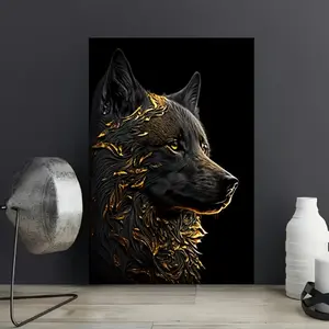 Ornaments Vibrant Black & Golden Wolf Canvas Art Print - Stunning Frameless Wall Decor with Waterproof Poster, Perfect for Living Room, Bedroom, Office, Dining, Bar - Unique Gift Idea for Animal Lovers and Home Decor Enthusiasts Decoration Photo