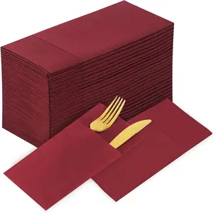 Burgundy Napkins Disposbale  Red Cloth like Paper Dinner Napkins with Pocket 100 Pack Guest Hand Towel for Party Decoration, Wedding Reception, Bathroon, Restaurant (16.5 x 16.5 inch)
