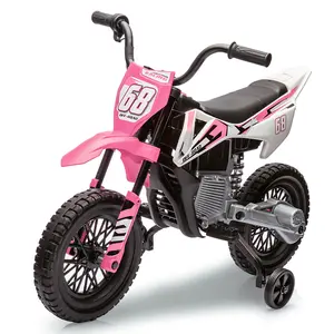 【Christmas Gift】Pink 12V Electric Dirt Bike For Kids Ages 3 Plus With Rear Wheel Drive Two 25W Motors Training Wheels Soft Start Spring Suspension And Durable Metal Frame Pink