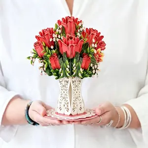 3Pcs Flower Pop Up Cards, Mini Sized Forever Flower Bouquet 3D Popup Greeting Card, Mother's Day Gift Father's Day Gift Children's Day Birthday Cards, Valentine's Day Card, Blank Notecard & Envelope