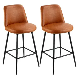 summervibes 2-Piece 27-Inch Counter Height Swivel High Stools, Modern PU Leather Armless Barstools with Backrest & Metal Legs, for Kitchen, Dining Room, Brown, High Stool