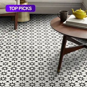 Geometric Pattern Tile Sticker, 9 Counts/set Portable Self-adhesive Waterproof Oil-proof Decorative Floor Sticker, Suitable for Kitchen & Bathroom Decoration