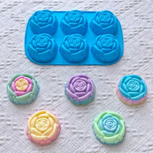 6 Grids Rose Shaped Silicone Mold, 1 Count DIY Cake Mold, Chocolate Dessert Mold, Baking Mold for Home Kitchen, Silicone Muffin Pan, Baking Utensils Supplies