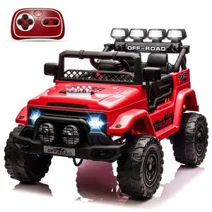 【GARVEE】12V Ride-On Toy for Big Kids - 4 Wheeler Truck Car with 5MPH Max Speed, Remote Control, Accelerator Pedal, Treaded Tires, Steering Wheel, Audio System, Red