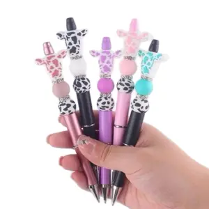 Cute Cow Beaded Pens Handmade Twist Pens with Simple Aperture for Refill Perfect for Office Stationery and Supplies Black Ink