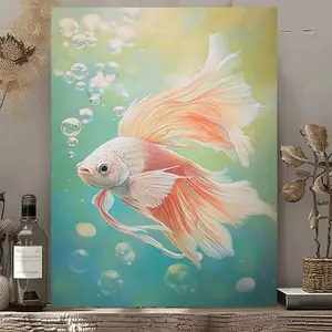 1pc Vibrant Betta Fish Canvas Wall Art - Wooden Frame Print, Animal Design, Colorful Swimming Fish With Wooden Frame, Modern Vintage Design, Suitable for Living Room, Bedroom, Kitchen, and Office Decoration - Perfect for Room Decoration