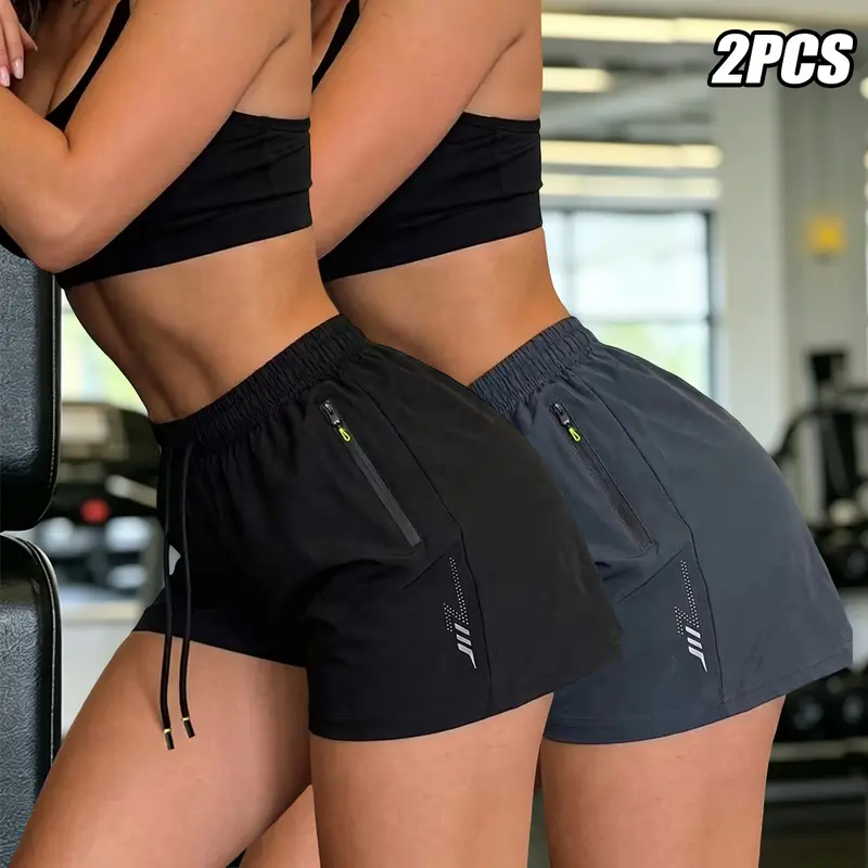 Women's 2-Pack Polyester Breathable Quick-Dry Activewear Sports Shorts, Casual Athletic Bottoms for Summer Yoga & Fitness, Activewear Women's Sports Shorts