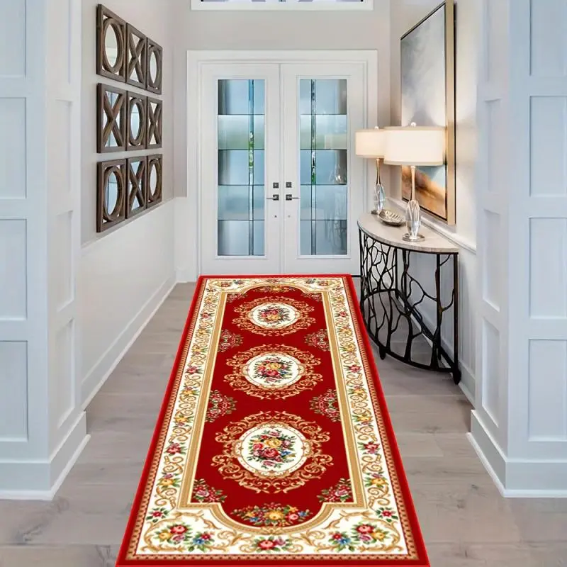 Elegant Long Geometric Embellished Runner Rug - Modern Decorative Patterned Multicolor Rug Runner, Blue Beige Brown, Machine-Washable Polyester, Ideal for Hallway, Staircase, Geometric Embellished Runners, Multicolor Rug Runners