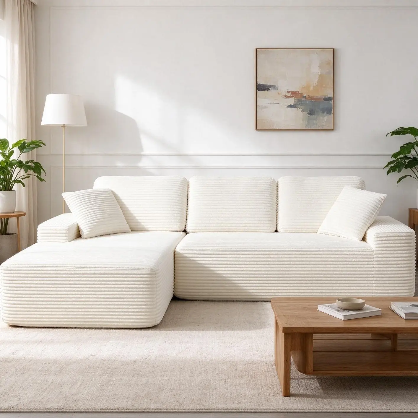 Big Comfortable Modular Sectional Sofa, Convertible Sofa Bed, No Assembly Required Cloud Couch with Deep Seat, Modern L-Shaped Boneless Sofa for Living Room