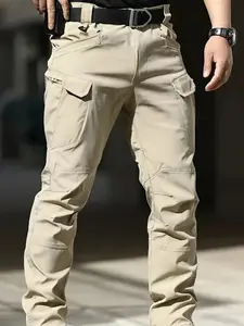 Men's Tactical Work Pants - Stretch fabric with multiple pockets, machine washable, Plain - Elastic waistband for everyday comfort - Durable and abrasion-resistant, ideal for outdoor hiking and casual workwear - Casual work pants Trouser