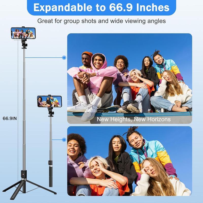 New 6 in 1 Selfie Stick With Filled Light, 67 "Phone Tripod & Wireless Remote Page Turner, Bluetooth Camera Video Recording Remote, Music Control, for iPhone, iPad, iOS, Android Compact Cellphone tripod