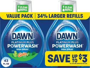 Dawn Powerwash Gain Original Dish Spray, Liquid Dish Soap 2 Refills, 43 Fl Oz Household
