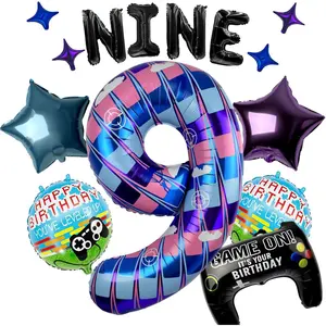 Video  9th Birthday Decorations Set, 40 Inch Number 9 Balloon with Letter Balloons,  Controller Balloon,  and Round Foil Balloons for Level Up Party