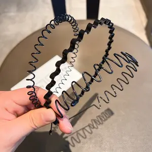 Unisex Metal Headband Black Wavy Non Slip Sports Hair Band Men Women