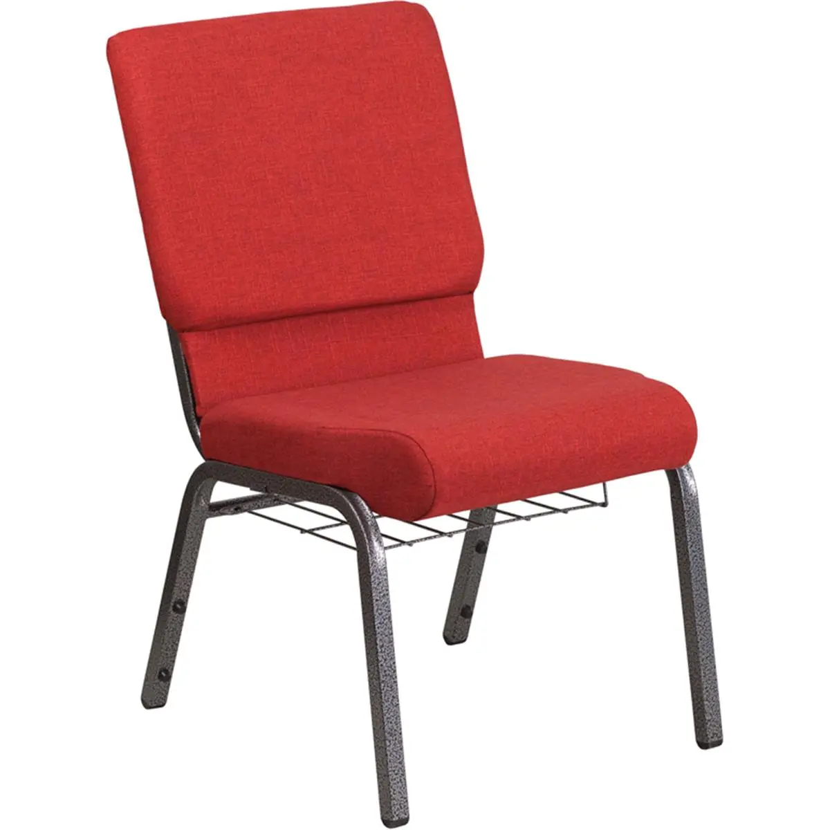 Flash Furniture Hercules Series 18.5 in. Armless Church Chair - Red Fabric, Silver Vein Frame, Cup Book Rack, 17 lbs, 800 lbs Capacity for Adults & Banquet Halls, Solid European Beech Hardwood Construction, Built-In Ganging Brackets