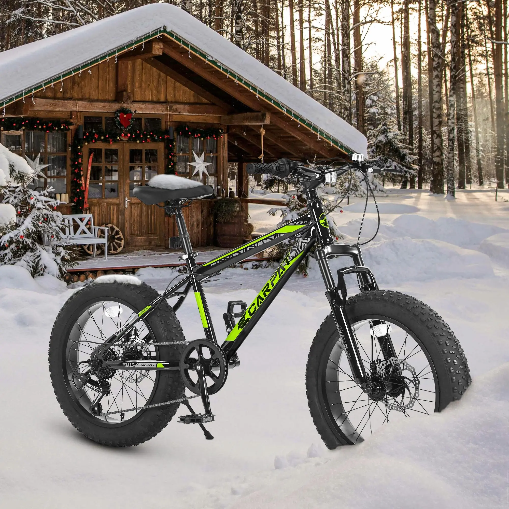 S20109 20 In Child Fit Kids Size Mountain Bike for Children & Teens - High-Carbon Steel Frame, Disc Brakes, Durable Wide Tires, Front Suspension, 7-Speed Transmission, Ideal for Snow & Off-Road Riding