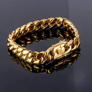 18K Gold Plated Stainless Steel Men's Miami Cuban Link Chain Necklace 10mm with Design Buckle Chain Choker Necklace Bracelet 7.5"-30"