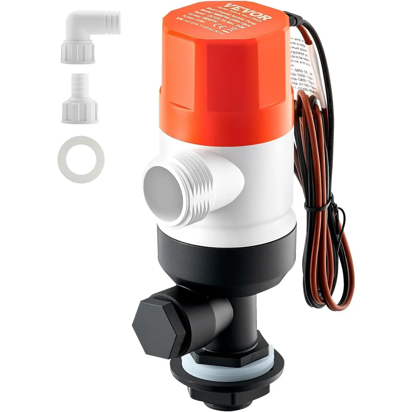 VEVOR Modern 12V 500 GPH Straight Livewell Aerator Pump with Dual Inlets, ABA Housing & Detachable Motor Cartridge, Corrosion-Resistant Livewell/Baitwell Pump for Freshwater Saltwater