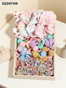 124 pieces [sweet adorable girl hair accessories full set] with cherry wave dot large intestine ring hair ring multi-color basic ring, pattern soft adorable eye, hair ring high elasticity not stringy, suitable for daily sweet style