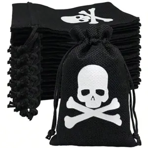 DHalloween Burlap Gift Bags Small  Halloween Drawstring Goodie Candy Bags For Party Favor Treat Bag