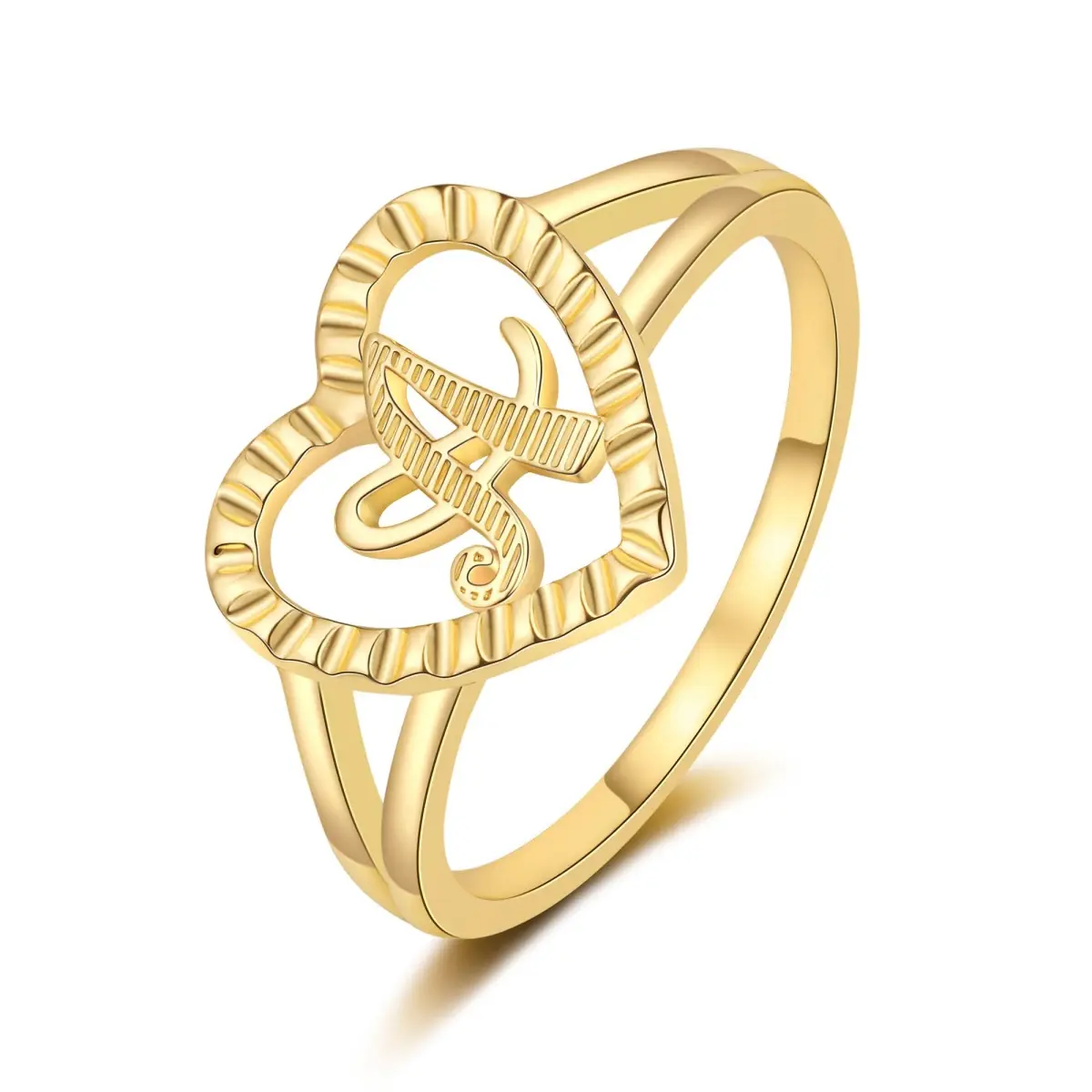 Initial Ring for Women Vintage Initial Heart Love Ring Personalized Carved Letter Statement Stacking Ring Size 6-9 Jewelry Gifts