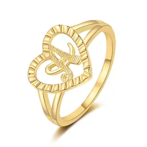 Initial Ring for Women Vintage Initial Heart Love Ring Personalized Carved Letter Statement Stacking Ring Size 6-9 Jewelry Gifts