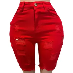 High-waisted coarse twill cotton Bermuda shorts, ripped denim shorts made of raw linen.GARMENTARY