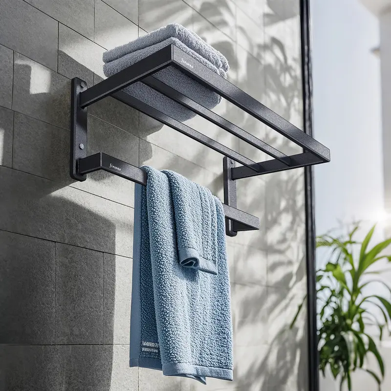 FIESONO 24-Inch Durable Metal Bathroom Accessory - Wall-Mounted Double Bar Shelf Organizer, Contemporary Hotel-Style, Non-Slip Snap, Nail-Mounted Shower Caddy for Home Decor
