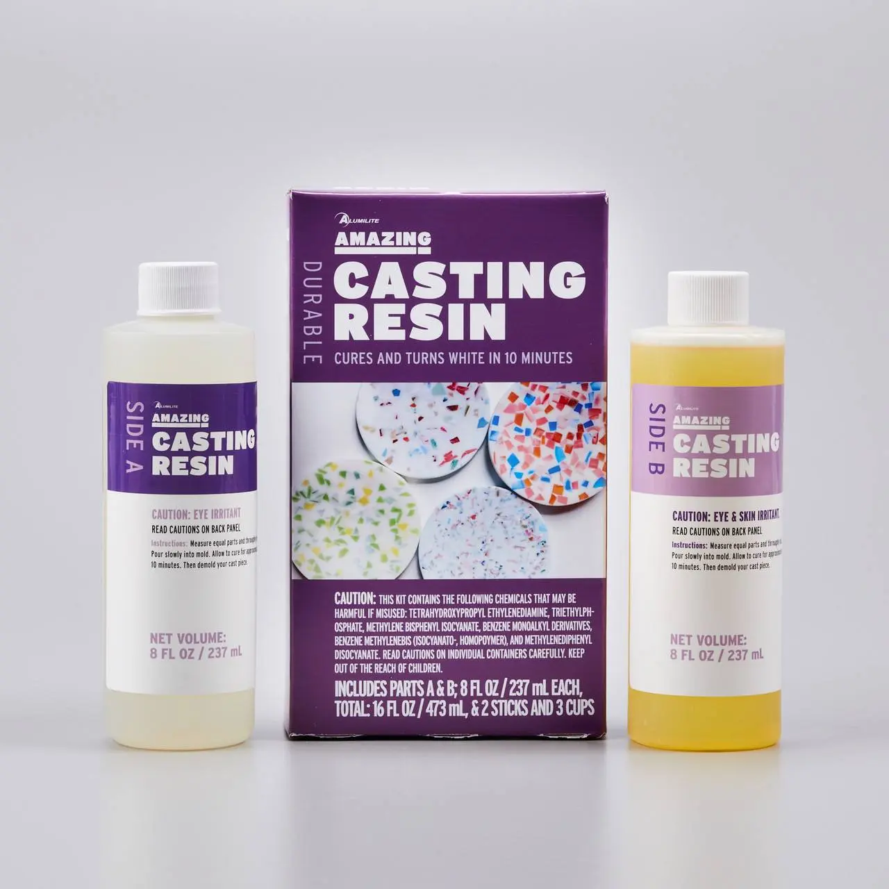 DIY Craft Supplies Casting Resin Mix - Part A and Part B (8 Fl Oz Each, Total 16 Fl Oz), 2 Sticks, 3 Cups