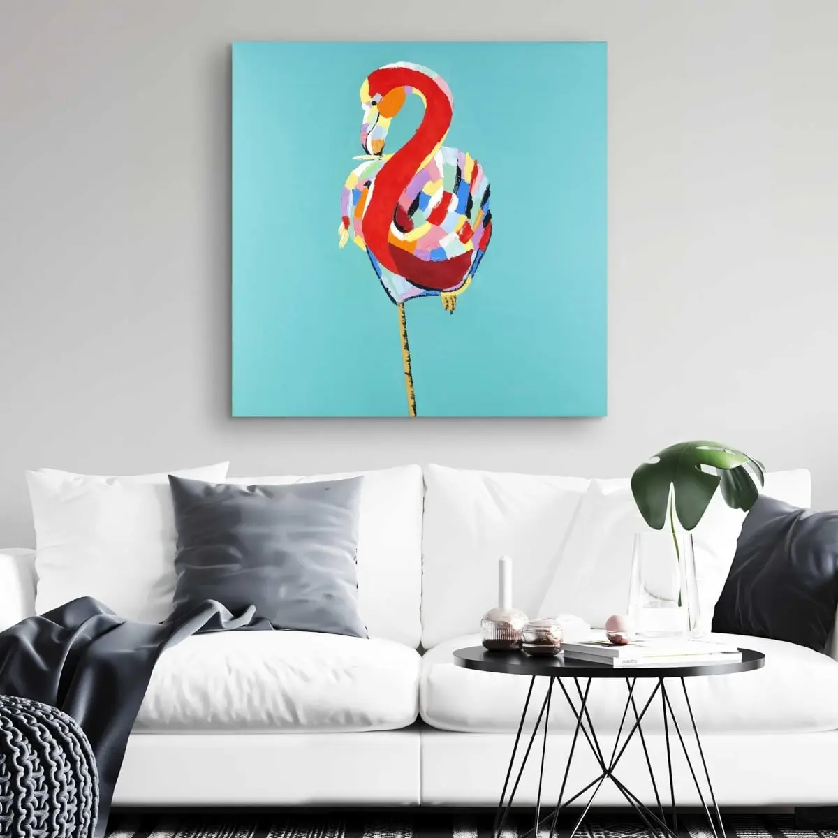 212 MAIN Colorful Flamingo Canvas Wall Art Print, 32x32 in Artwork, Artistic Tropical Exotic Nature Decor, Vibrant Bird Poster for Living Room Room Decorations, Home Supplies