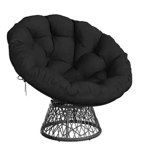 Gaomon 37in Oversized Modern Accent Wicker Papasan Chair - Ergonomic Design, Extra-Thick Soft Fabric Cushion, Heavy-Duty Steel Frame, 360° Swivel Base for Living Room, Reading Nook, Modern Accent Chair