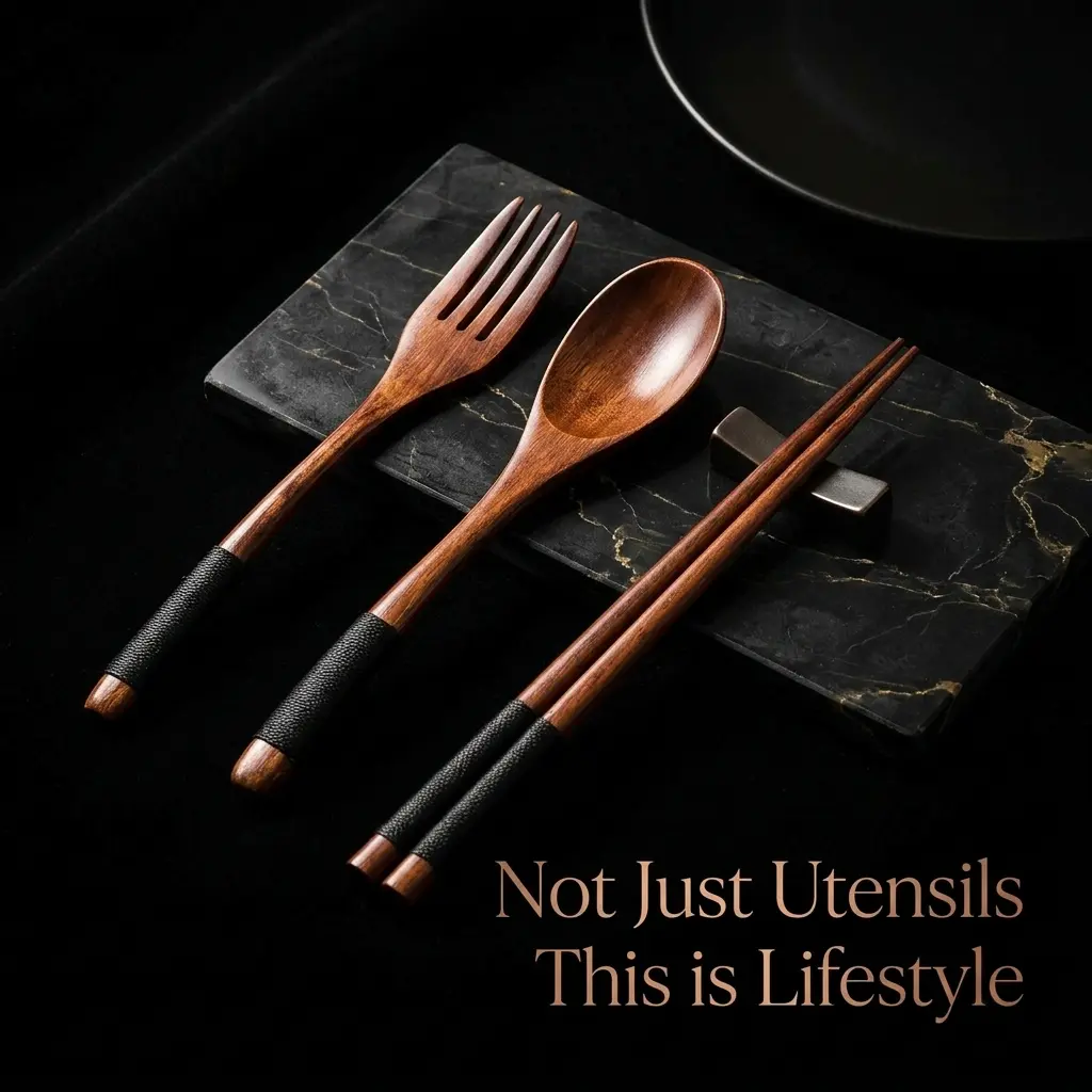 18-Piece Handmade Wooden Cutlery Service Kits - Spoons, Chopsticks, Forks, Girly Kitchen Utensils for Festive Gatherings & Everyday Use, Kitchen Accessories Supplies