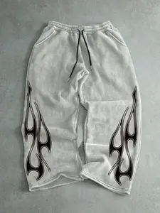 Spring & Fall Casual Athleisure Style Sport Pants, Trendy Print, Loose Drawstring Straight Leg, Unisex Lightweight Multi-Purpose Bottoms, Daily Wear