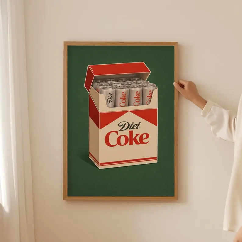 Retro Diet Coke Print, Vintage Soda Can Wall Decor