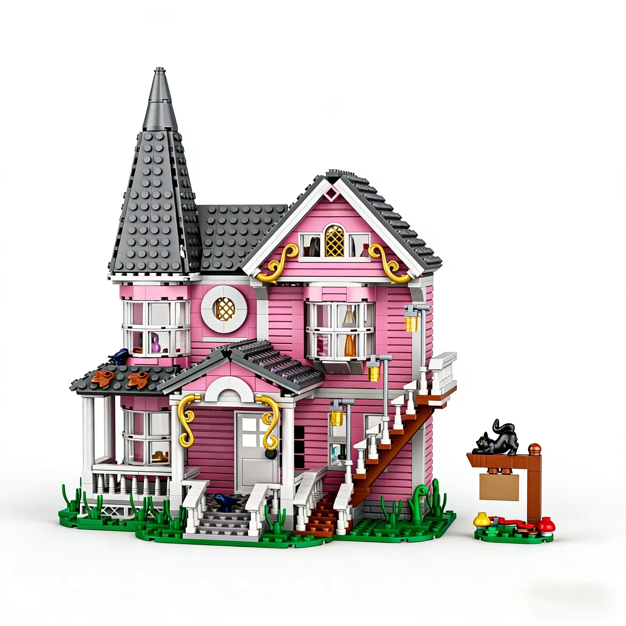 Coraline‘s Iconic Pink Palace Building Blocks Set,Fantasy Haunted House Model for Display,Unique Collector’s Gift for Movie Fans