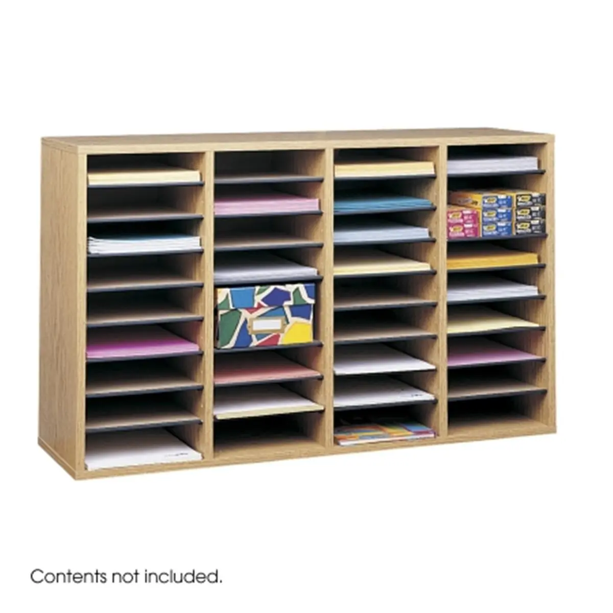 Safco 9424MO Oak Wood Adjustable 36-Compartment Divided Desktop File Racks, Vertical Hutch File Racks for Office Desk Organization, Divided Organizer File Racks