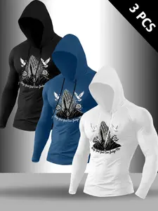 Men's Summer Only God Can Judge Me Faith Fitted Hoodie Long Sleeve Three-Piece Set, Seamless Fit for Hardcore Training & Daily Wear